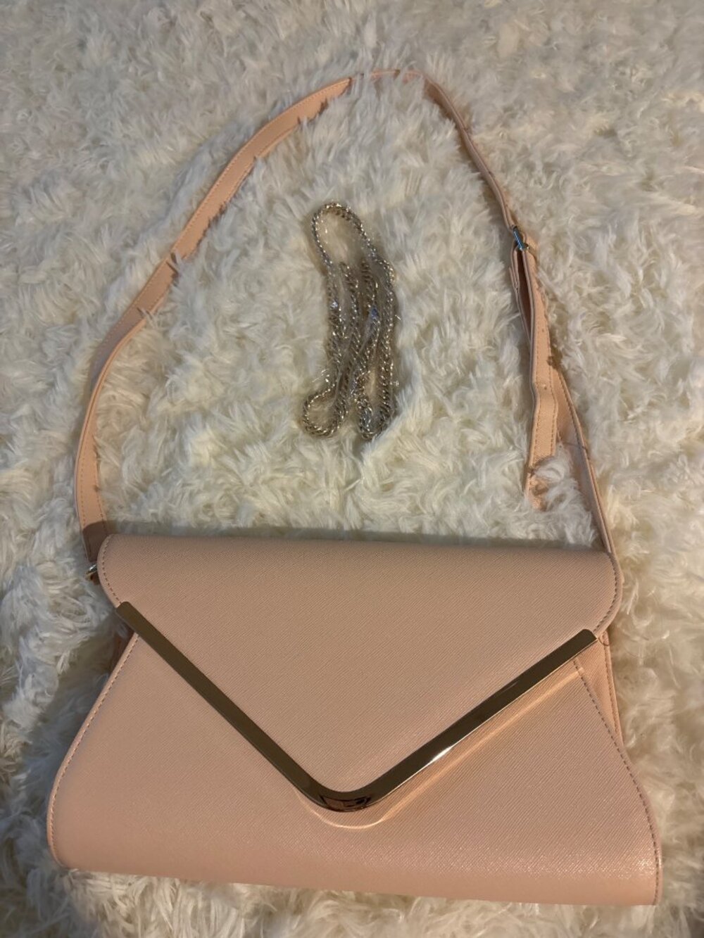 Lacuttura New York Blush Pink Envelope Clutch Crossbody Purse Gold Hardware - Picture 4 of 16